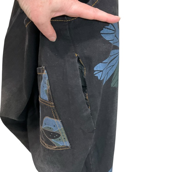 OMYCHIC Flower Club Loose Relaxed Fit Black Denim Overalls Pockets - Picture 10 of 13